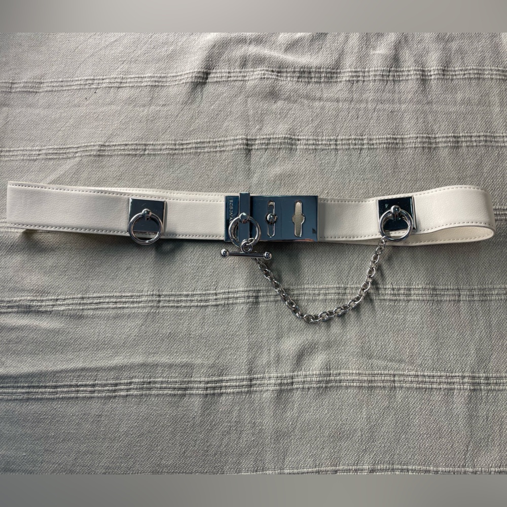 BCBG leather and silver belt with chain detail, size S